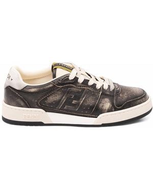 Fendi Match Leather Trainers With Distressed Finish - White