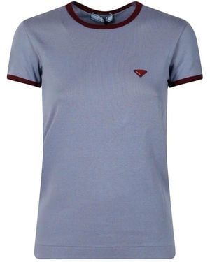 Prada Contrast-Trim Cotton T-Shirt - Blue
