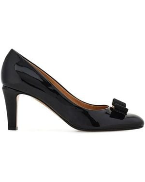 Ferragamo Carla 70 Naplak Vara Bow Pump - Black