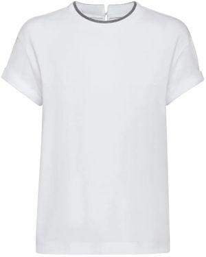 Brunello Cucinelli Stretch Cotton Jersey T-shirt With Precious Faux La - White