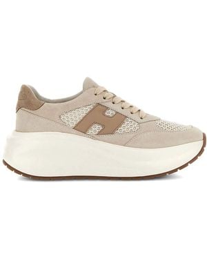 Hogan Maxi I Active Suede And Crochet Fabric Trainers - Natural