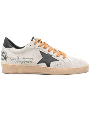Golden Goose Ball Star Graffiti Details Suede Trainers With Black Leat - Pink