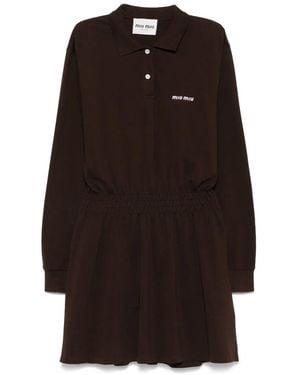 Miu Miu Elastic Waistband Cotton Piqué Dress - Black