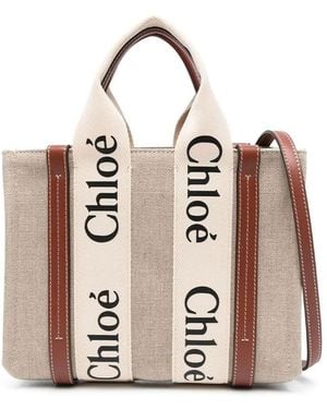 Chloé Small Linen "woody" Tote Bag - Pink