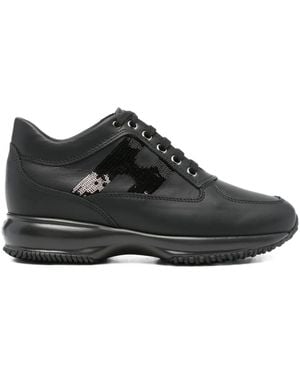 Hogan Interactive Sequin-panel Leather Trainers - Black
