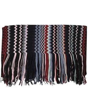 Missoni Zig-Zag Knit Scarf With Fringes - Black