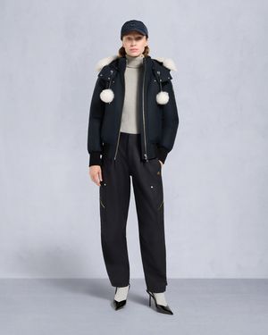 Moose Knuckles Original Debbie Shearling Trim Bomber Jacket - Blue