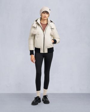 Moose Knuckles Original Debbie Shearling Trim Bomber Jacket - White