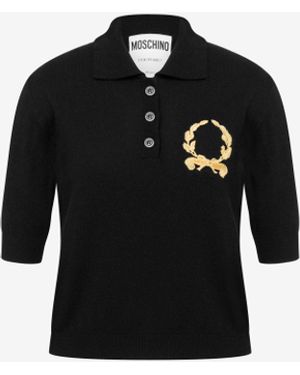 Moschino Knit Polo Shirt Laurel Crown Logo - Black