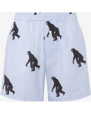 Moschino Striped Poplin Bermuda Allover Chimpanzee - Blue