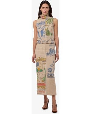 Moschino Printed Linen And Straw Skirt - Natural