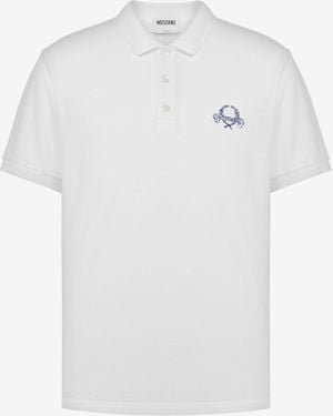 Moschino Cotton Pique Polo Shirt Laurel Crown - White