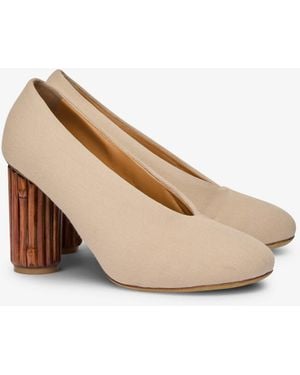 Moschino Canvas Pumps With Sculpted Heel - Natural