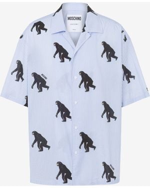 Moschino Poplin Shirt Allover Chimpanzee - Blue
