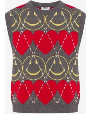 Moschino Wool Blend Sleeveless Sweater Smiley - Red