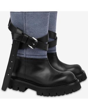 Moschino Denim And Calf Ankle Boots - Blue