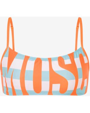 Moschino Striped Lettering Logo Bandeau Bikini Top - White