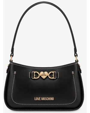 Love Moschino Calfskin Hobo Bag Love Chain Strap - Black