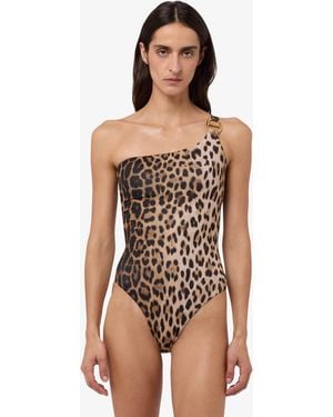 Moschino Printed Lycra One-Piece Swimsuit - Brown