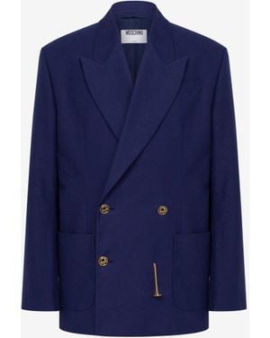 Moschino Cotton Shantung Jacket Laurel Crown - Blue