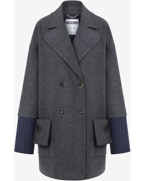 Moschino Wool Felt Coat With Cuff Details - Grigio