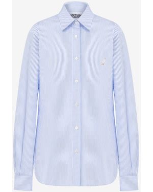 Moschino Striped Poplin Shirt Goose Embroidery - Blue