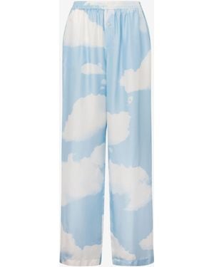 Moschino Silk Twill Trousers Archive Clouds - Blue
