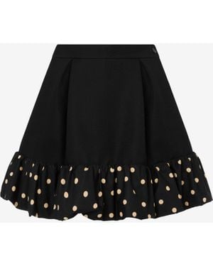 Moschino Polka Dots Wool Blend Diagonal Miniskirt - Black