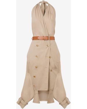 Moschino Cotton Canvas Dress With Trench Details - Natural