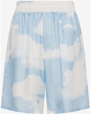 Moschino Silk Twill Bermuda Shorts Archive Clouds - Blue
