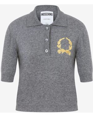 Moschino Knit Polo Shirt Laurel Crown Logo - Gray