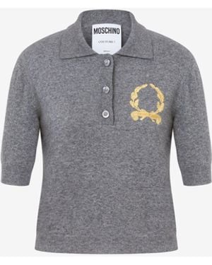 Moschino Knit Polo Shirt Laurel Crown Logo - Grey