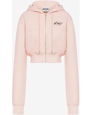 Moschino Embroidered Cotton Crop Sweatshirt - Pink