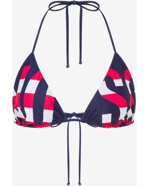 Moschino Striped Lettering Logo Triangle Bikini Top - Blue