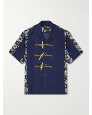 Kapital Toggle & Maille Convertible-Collar Printed Woven Shirt - Blue