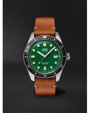 Oris Divers Sixty-Five Date Automatic 42mm Stainless Steel and Leather Watch - Grün