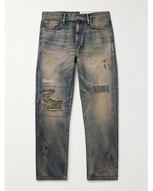 Neighborhood Savage Slim-Fit Straight-Leg Distressed Selvedge Jeans - Grey