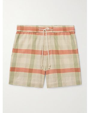 The Elder Statesman Straight-Leg Checked Cashmere And Wool-Blend Drawstring Shorts - Natural