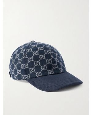 Gucci Logo-Jacquard Wool-Flannel Cap - Blue