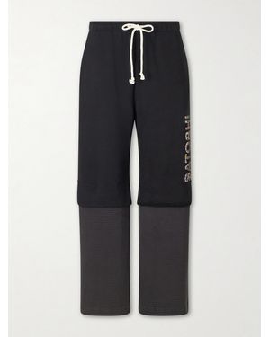 Satoshi Nakamoto Wide-leg Logo-embellished Cotton-jersey And Waffle-knit Joggers - Blue
