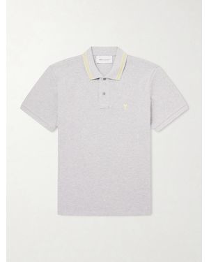 Ami Paris Logo-Embroidered Cotton-Jersey Polo Shirt - White