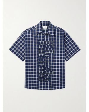Rhude Logo-Embroidered Checked Cotton-Poplin Shirt - Blue
