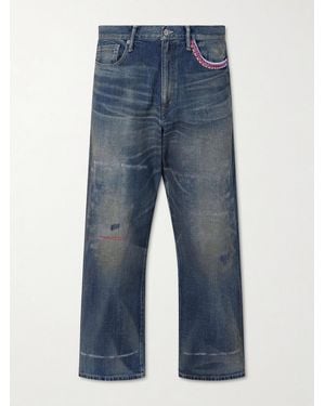 Neighborhood Savage Wide-Leg Bead-Embellished Distressed Jeans - Blau