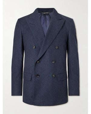 Loro Piana Double-Breasted Wool, Cotton And Cashmere-Blend Twill Suit Jacket - Blue