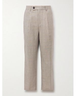 Corridor NYC Straight-leg Pleated Checked Linen And Wool-blend Trousers - Natural