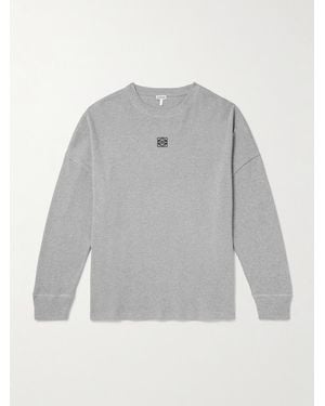 Loewe Oversized Logo-Embroidered Ribbed Cotton T-Shirt - Grey