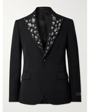 Versace Crystal And Bead-Embellished Grain De Poudre Wool Suit Jacket - Black