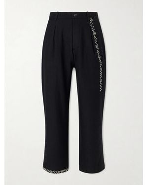 Kartik Research Straight-leg Pleated Embroidered Wool Trousers - Blue