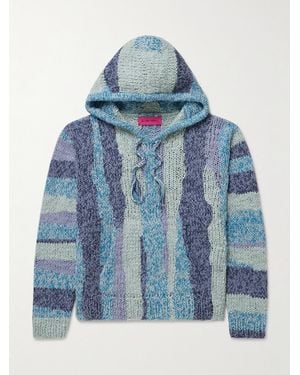 The Elder Statesman Tasselled Striped Crocheted Organic Cotton Hoodie - Blue