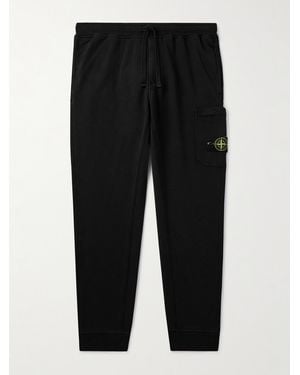 Stone Island Tapered Logo-appliquéd Organic Cotton-jersey Joggers - Black